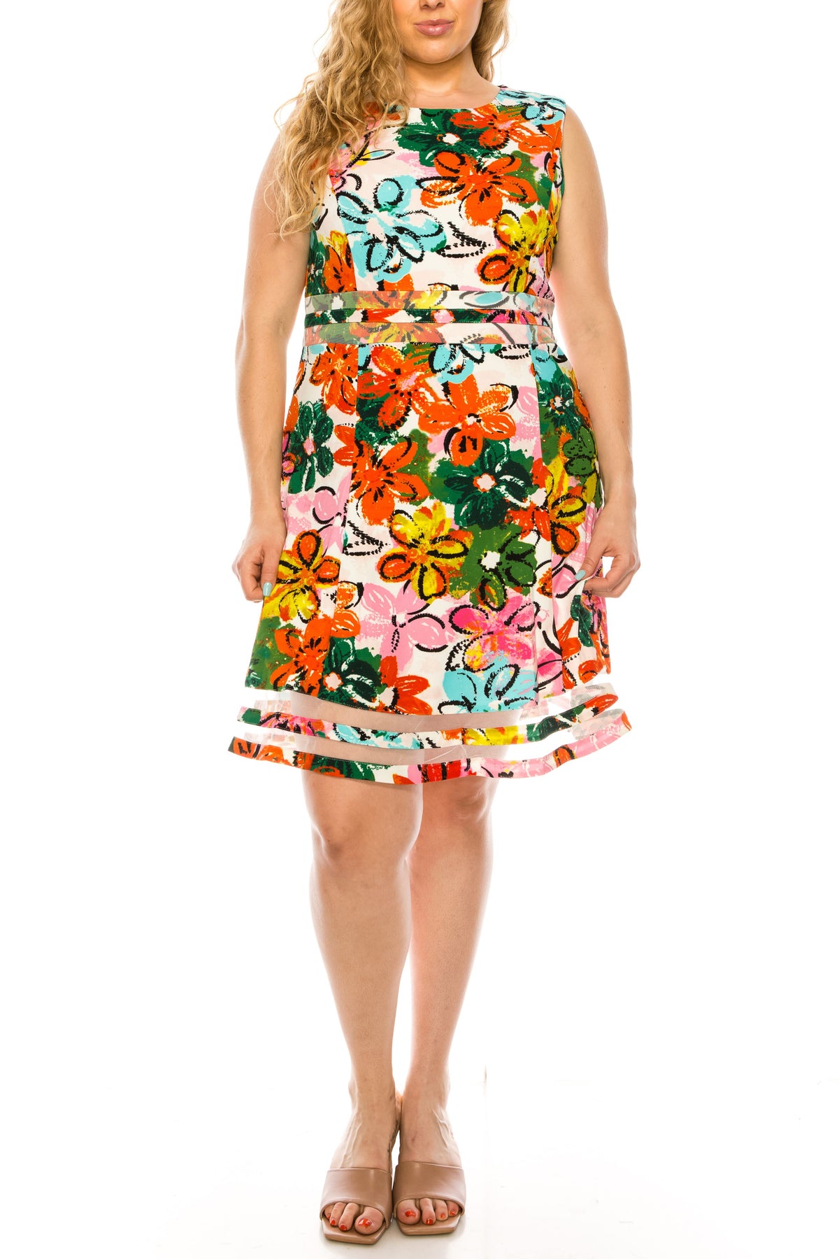 ILE Clothing - SCP5708 Bateau A-Line Knee-Length Dress In Multi-Color