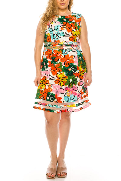 ILE Clothing - SCP5708 Bateau A-Line Knee-Length Dress In Multi-Color