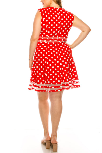 ILE Clothing - SCP5708 Bateau A-Line Knee-Length Dress In Red and White