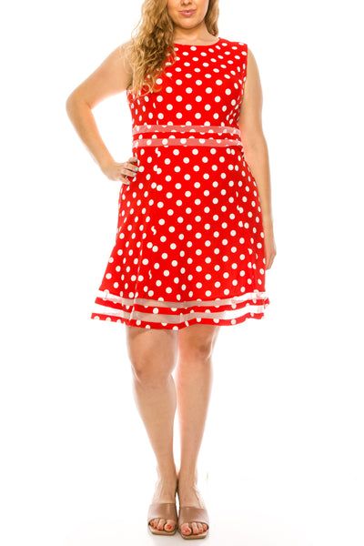 ILE Clothing - SCP5708 Bateau A-Line Knee-Length Dress In Red and White