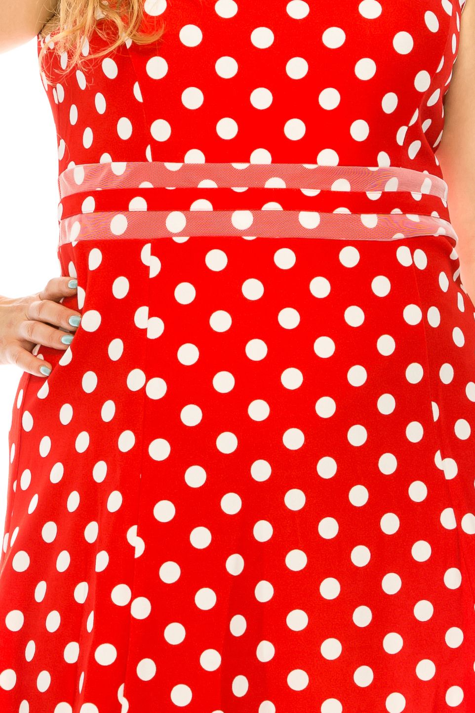 ILE Clothing - SCP5708 Bateau A-Line Knee-Length Dress In Red and White