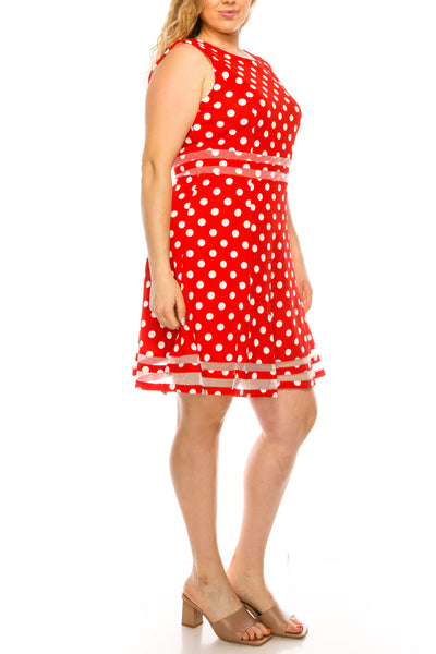 ILE Clothing - SCP5708 Bateau A-Line Knee-Length Dress In Red and White