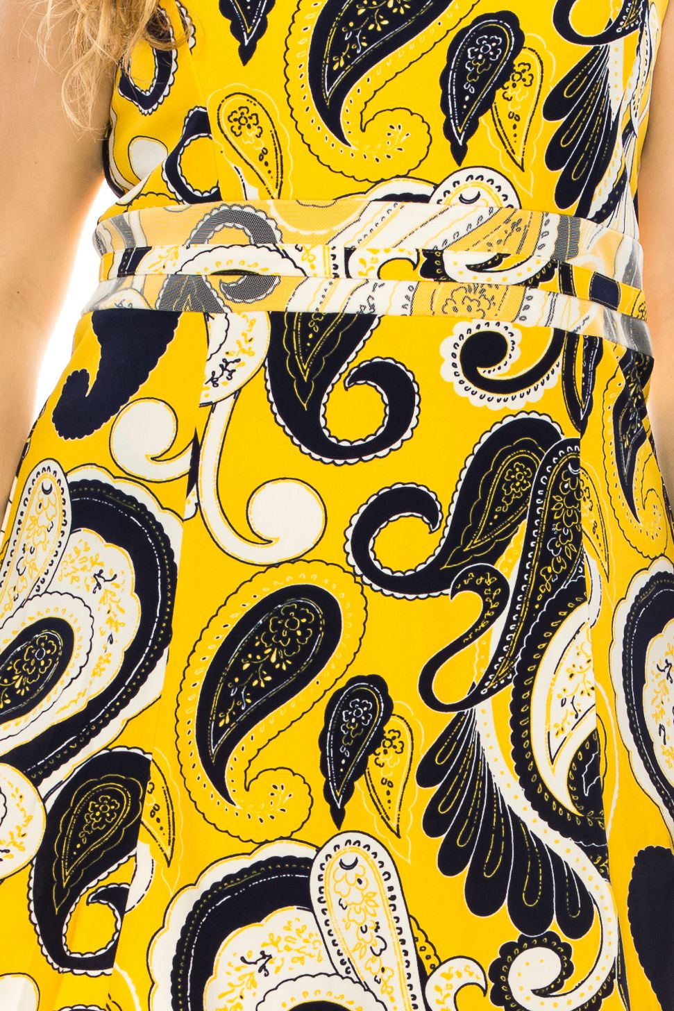 ILE Clothing - SCP5708 Bateau A-Line Knee-Length Dress In Yellow and Black