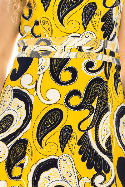ILE Clothing - SCP5708 Bateau A-Line Knee-Length Dress In Yellow and Black