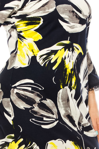 ILE Clothing - SCP5901B Floral Printed Bateau Dress In Blue
