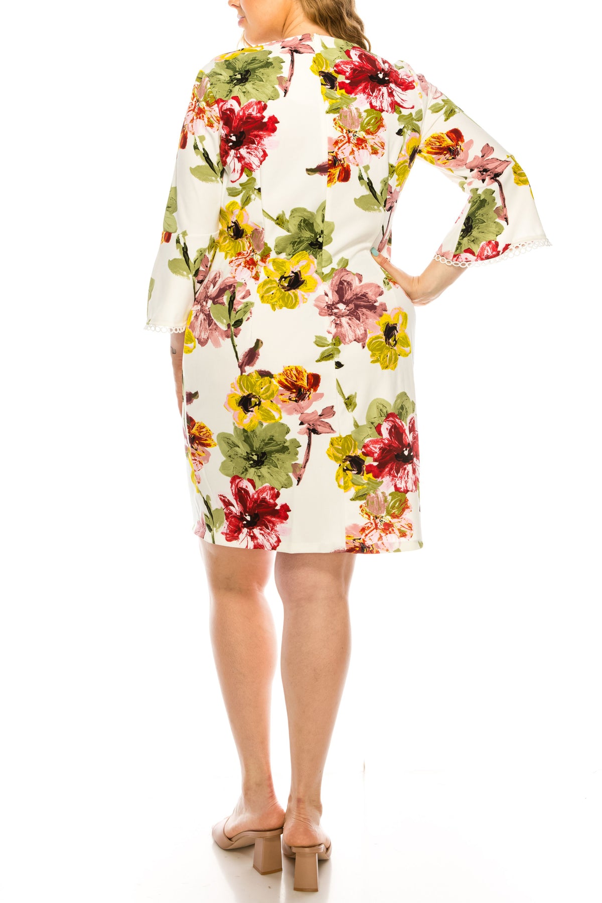 ILE Clothing - SCP5901B Floral Printed Bateau Dress In White and Multi-Color