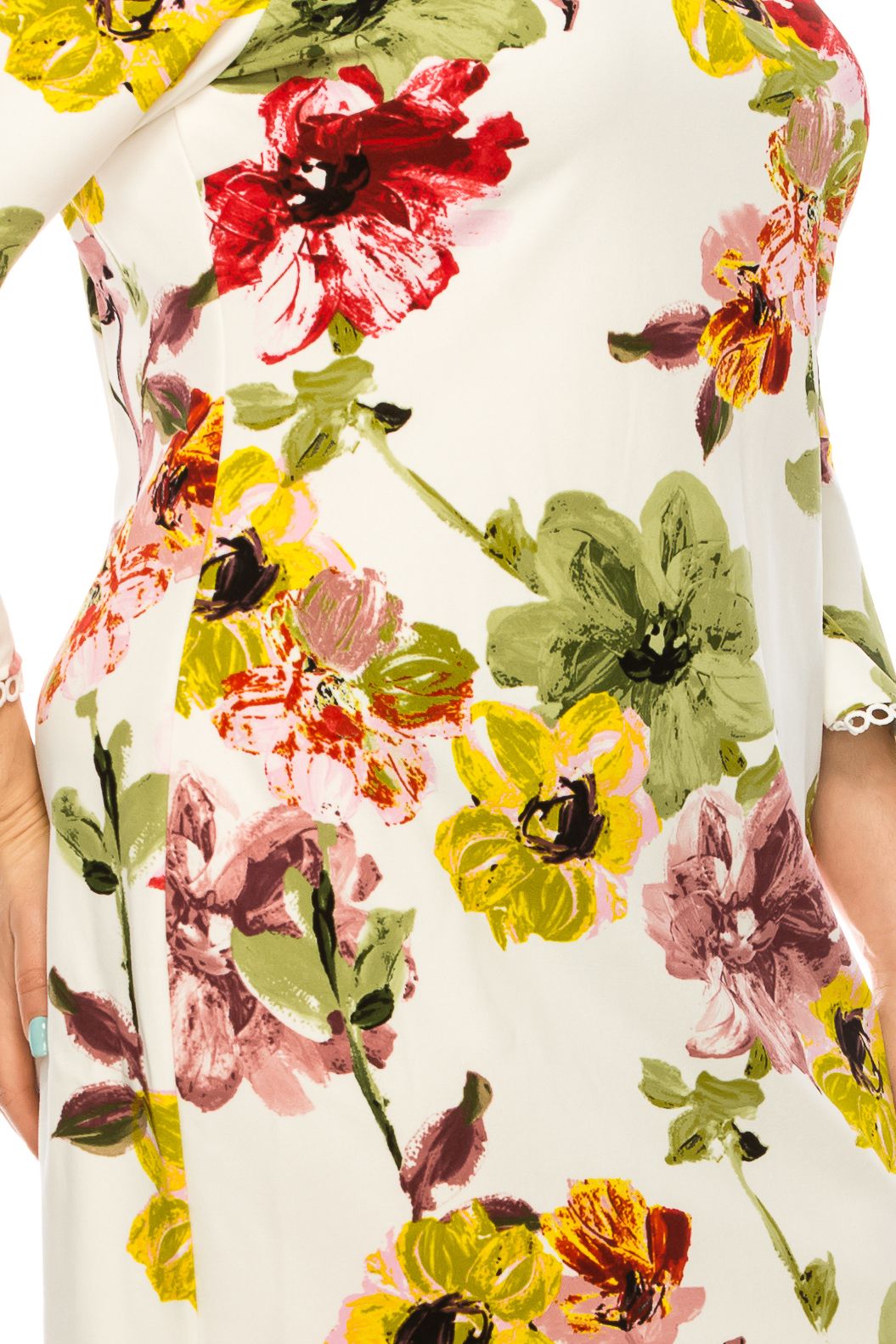 ILE Clothing - SCP5901B Floral Printed Bateau Dress In White and Multi-Color