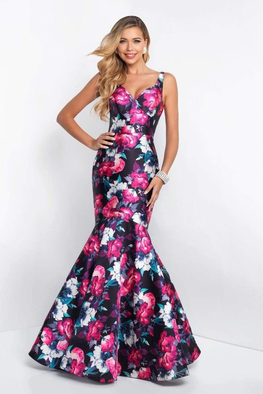 Intrigue - 403 Sleeveless Sweetheart Floral Mikado Trumpet Gown Special Occasion Dress 0 / Black/Multi