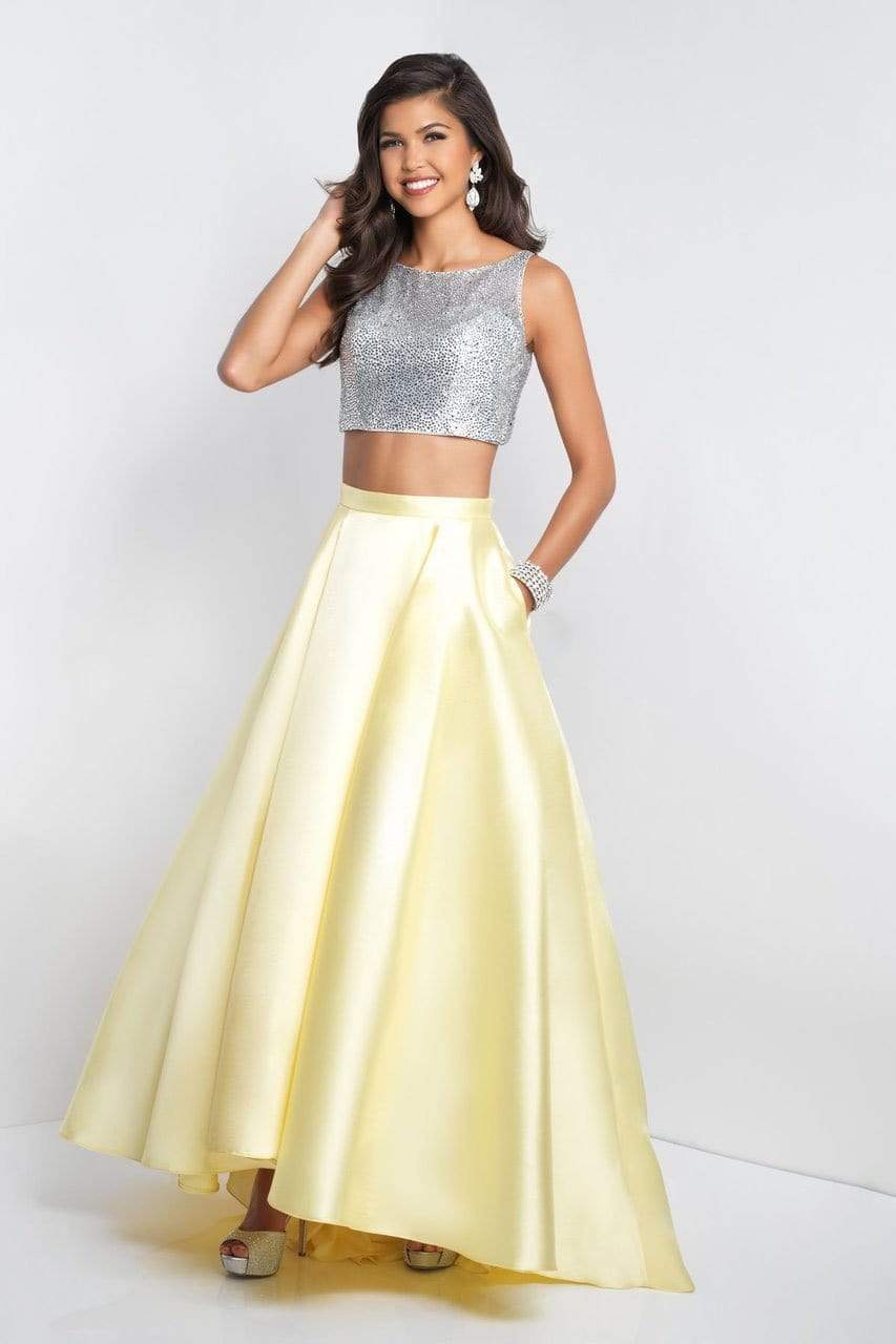 Intrigue - 419 Two Piece Bateau A-line Dress Special Occasion Dress 0 / Silver/Yellow