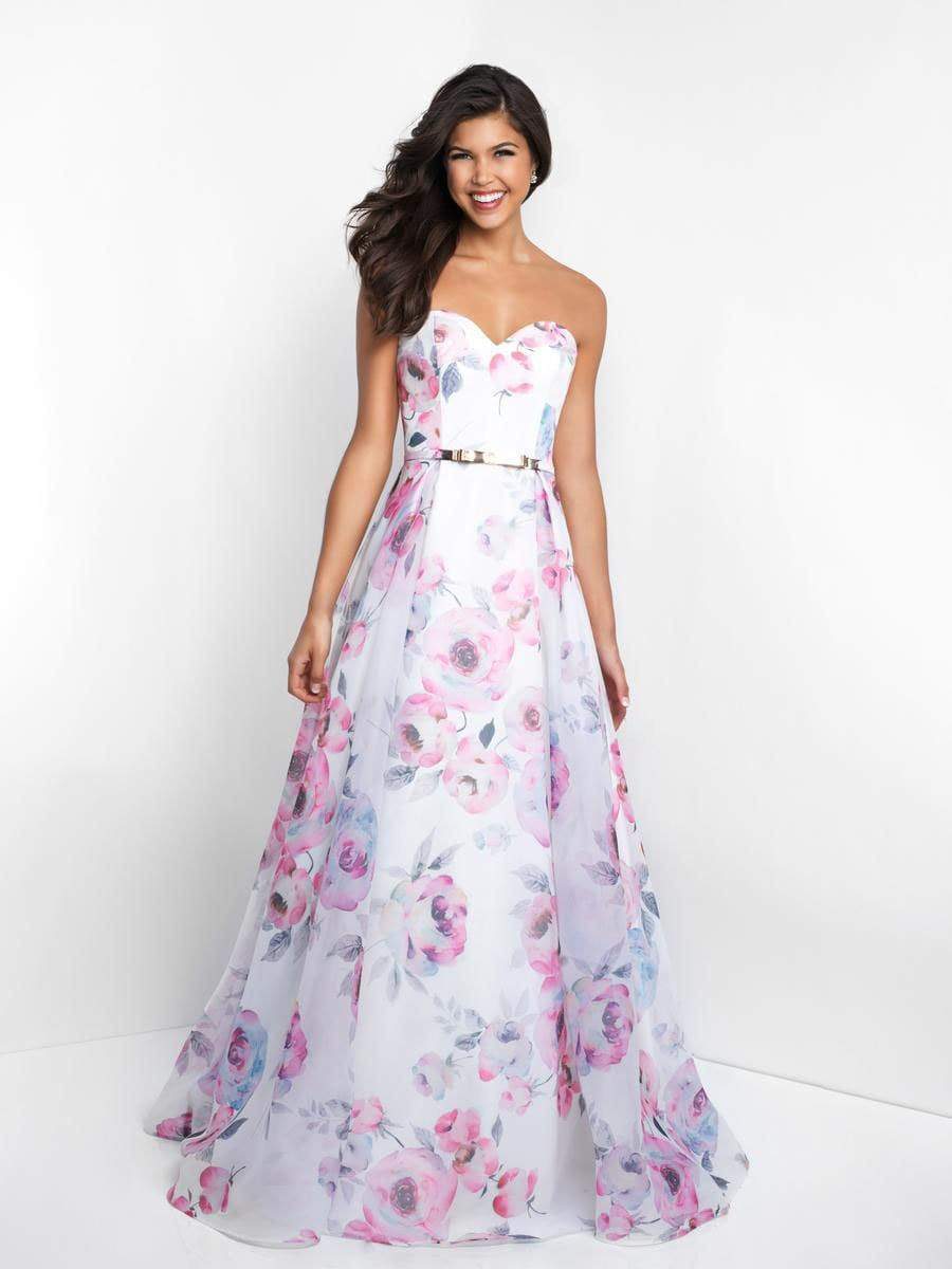 Intrigue - 429 Strapless Floral Belted Gown Special Occasion Dress 0 / White/Multi