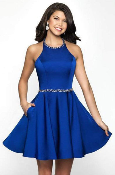 Intrigue - 461 Jewel Accented Halter A-line Dress Special Occasion Dress 0 / Sapphire