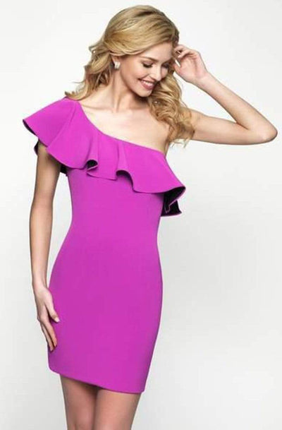 Intrigue - 481 Ruffled Asymmetric Fitted Dress Special Occasion Dress 0 / Hot Pink