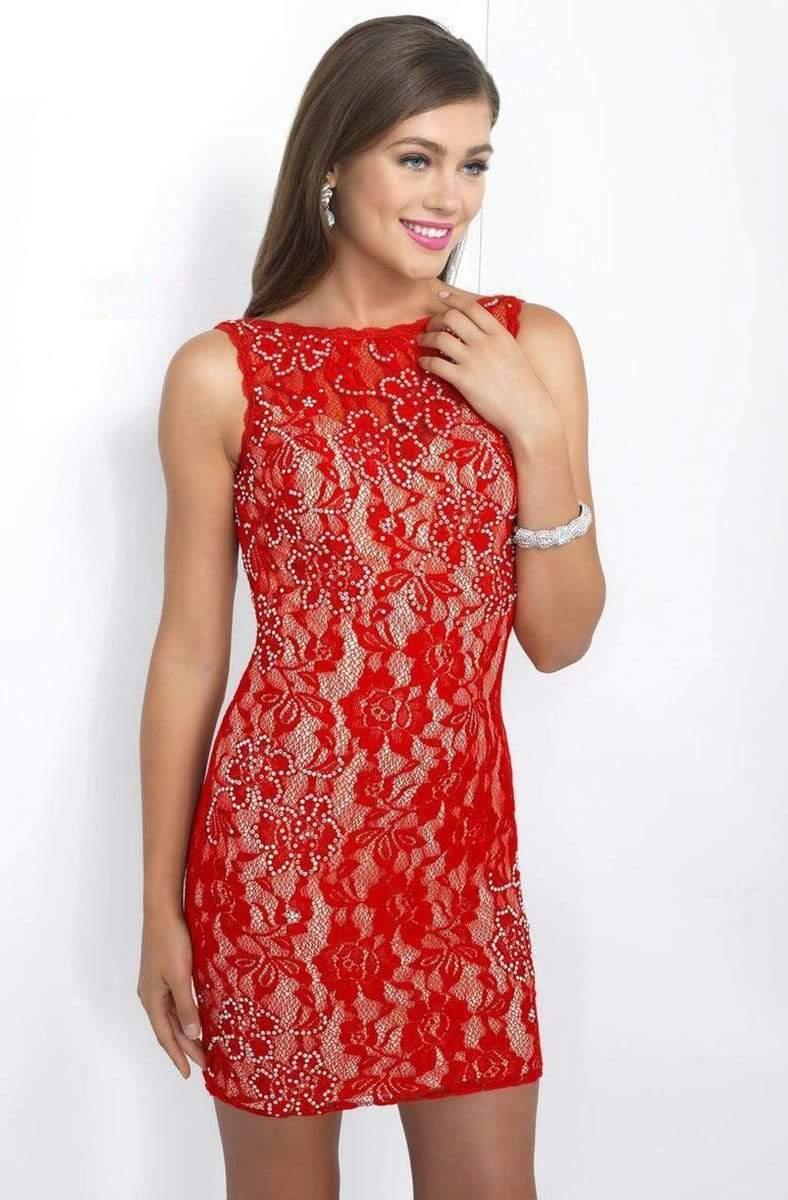 Intrigue - Bateau Neckline Lace Cocktail Dress 41S Special Occasion Dress 0 / Red