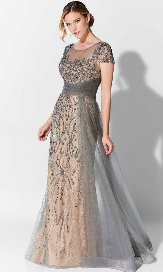 Ivonne D - Bateau Beaded Formal Gown 122D62 In Gray and Neutral