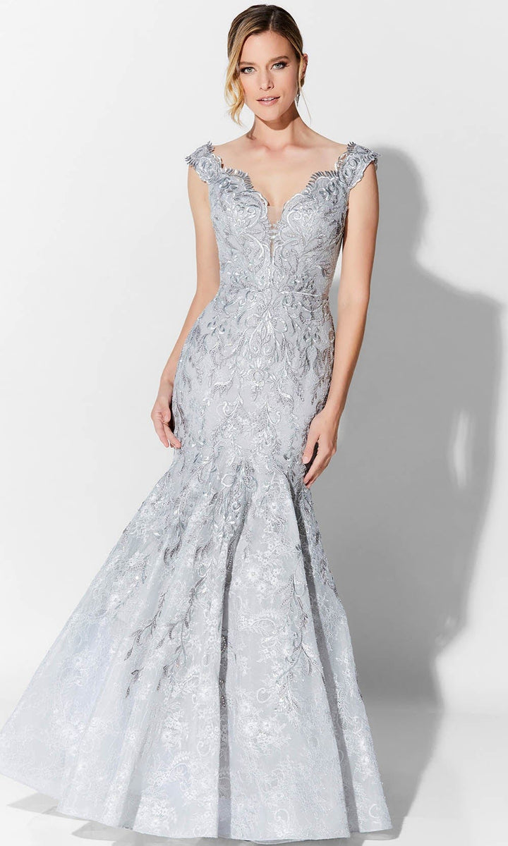 Ivonne D - Allover Lace Gown 122D66 In Silver