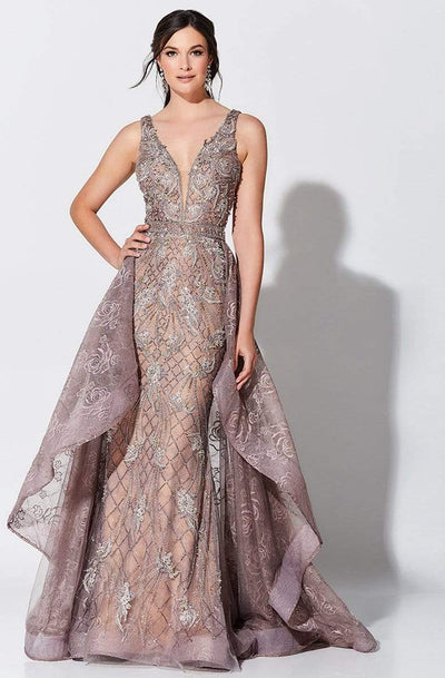 Ivonne D by Mon Cheri - 119D56W Sexy Embellished Long Dress Evening Dresses 16W / Mocha/Nude