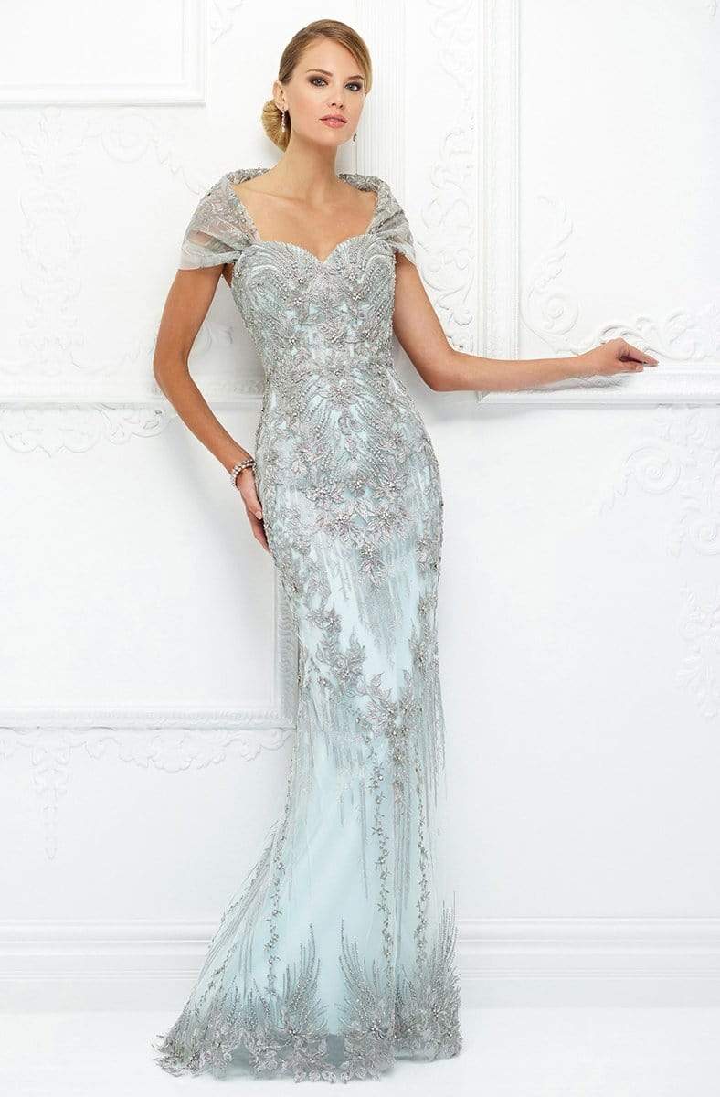 Ivonne D for Mon Cheri - 118D04 Beaded Dress With Detachable Wrap In Blue