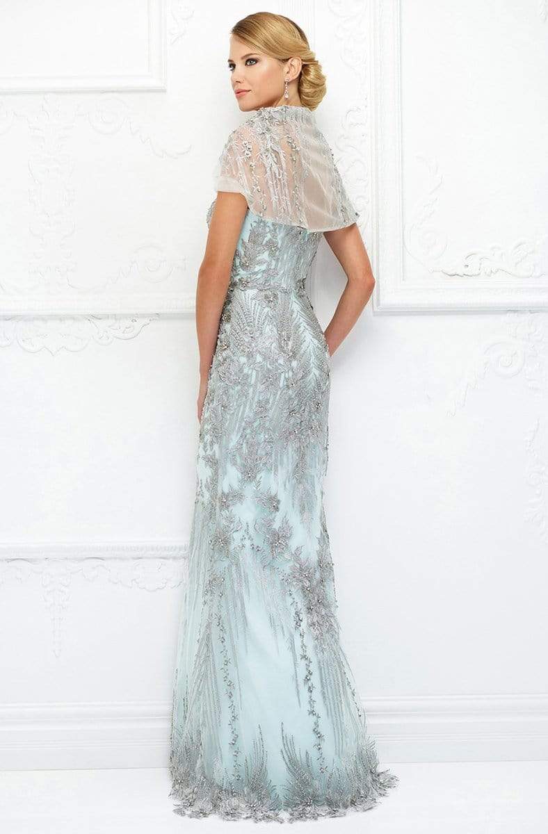 Ivonne D for Mon Cheri - 118D04 Beaded Dress With Detachable Wrap In Blue