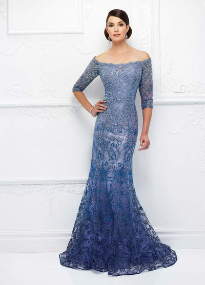 Ivonne D for Mon Cheri - 118D07W Ombre Sequined Off Shoulder Tulle Lace Gown CCSALE 4 / Navy Blue/Periwinkle