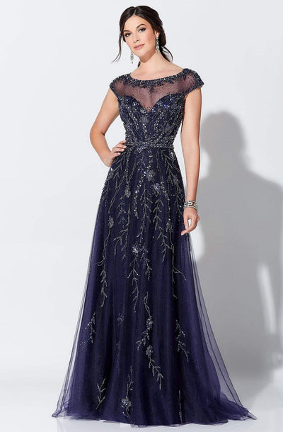 Ivonne D for Mon Cheri - 119D48W Stunning Beaded Tulle A-line Gown Special Occasion Dress 16W / Navy