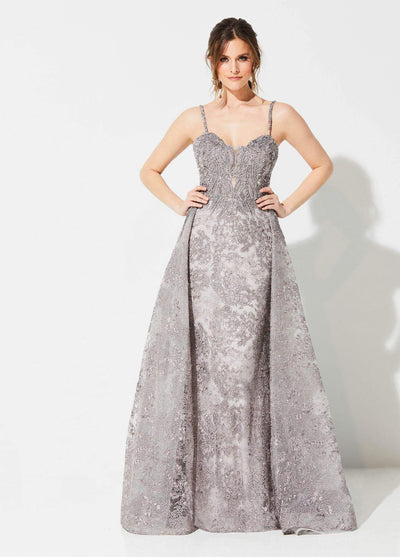 Ivonne D for Mon Cheri - 219D71 Embroidered Gown With Detachable Train Evening Dresses 4 / Dark Oyster