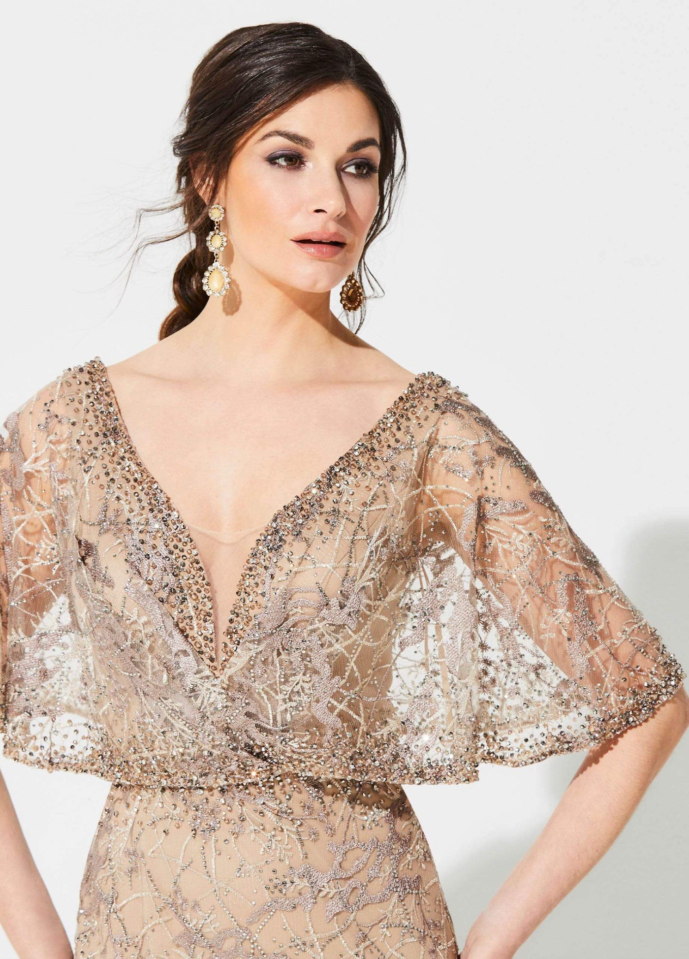 Ivonne D for Mon Cheri - 219D72W Embroidered Deep V-neck Sheath Dress Evening Dresses
