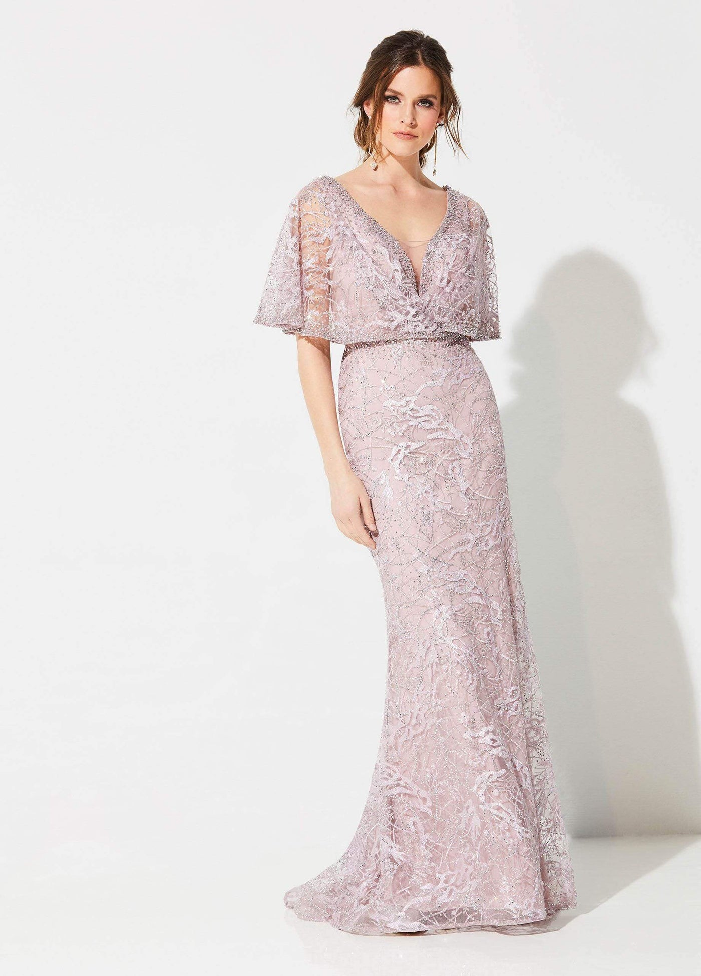 Ivonne D for Mon Cheri - 219D72W Embroidered Deep V-neck Sheath Dress Special Occasion Dress 16W / Rose