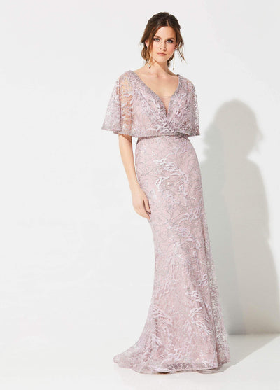 Ivonne D for Mon Cheri - 219D72W Embroidered Deep V-neck Sheath Dress Special Occasion Dress 16W / Rose