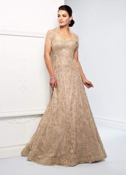 Ivonne D for Mon Cheri - Embellished Metallic Lace A-line Dress 218D24 CCSALE 20 / Gold