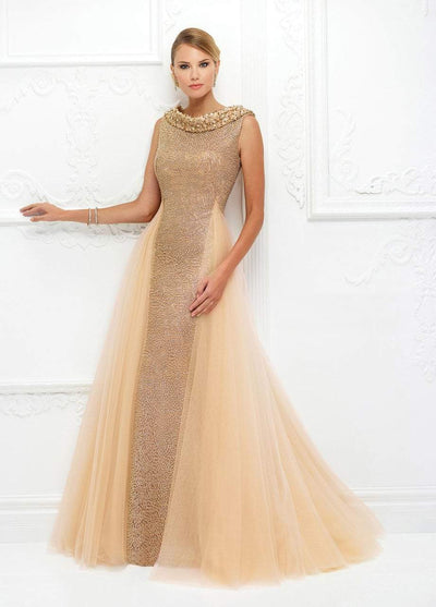 Ivonne D for Mon Cheri - Fitted Beaded Gown With Ballgown Overskirt 118D10 - 1 pc Jasper Red in Size 6 Available CCSALE 10 / Champagne
