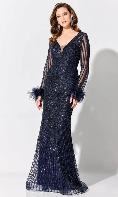 Ivonne D ID308 - Sparkling V-Neck Evening Gown Special Occasion Dress 4 / Navy