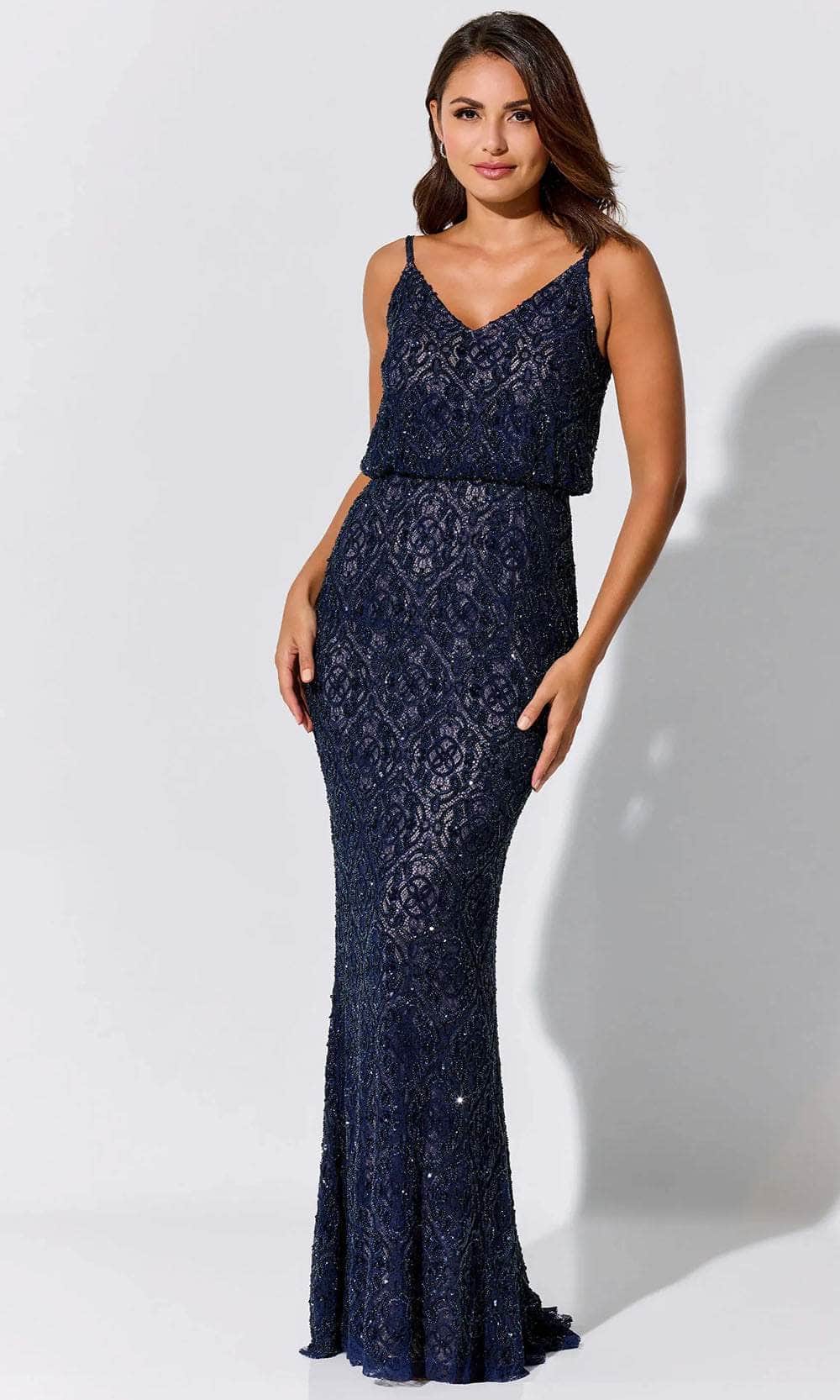 Ivonne-D ID322 - V-Neck Spaghetti Strap Gown Prom Dresses XS / Navy Blue