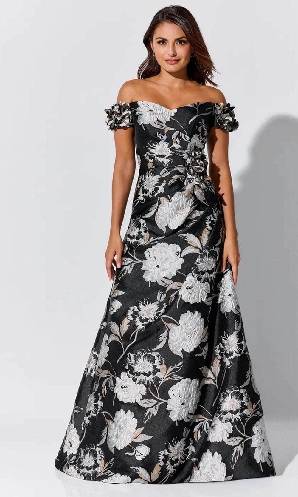 Ivonne-D ID325 - Floral Print Evening Dress Evening Dresses 4 / Black