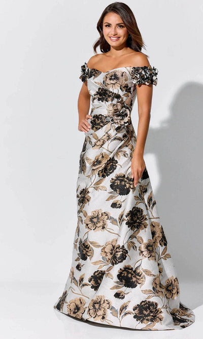 Ivonne-D ID325 - Floral Print Evening Dress Evening Dresses 4 / Platinum