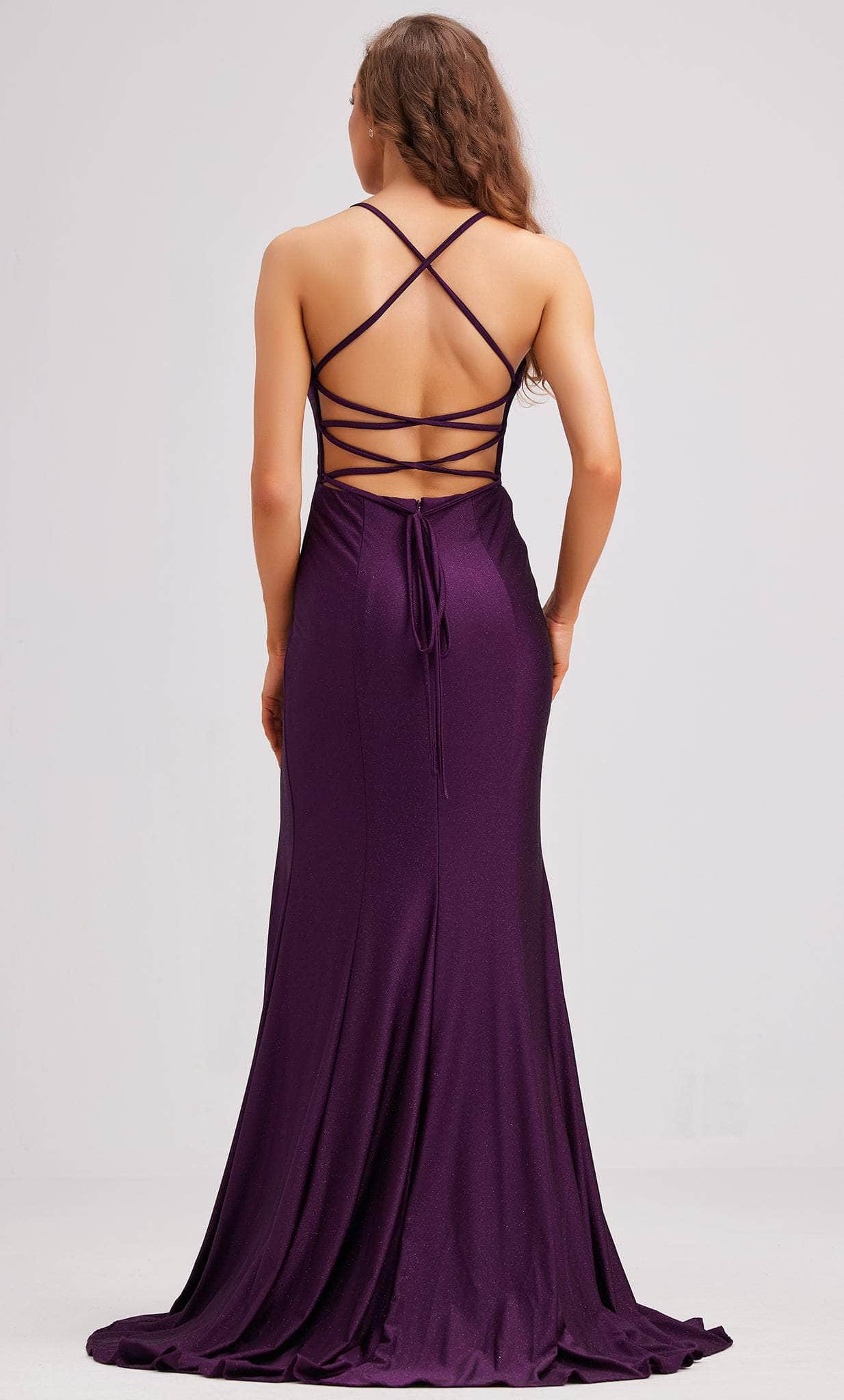 J'Adore Dresses J23005 - Lace Up Back Evening Dress with Slit Special Occasion Dress