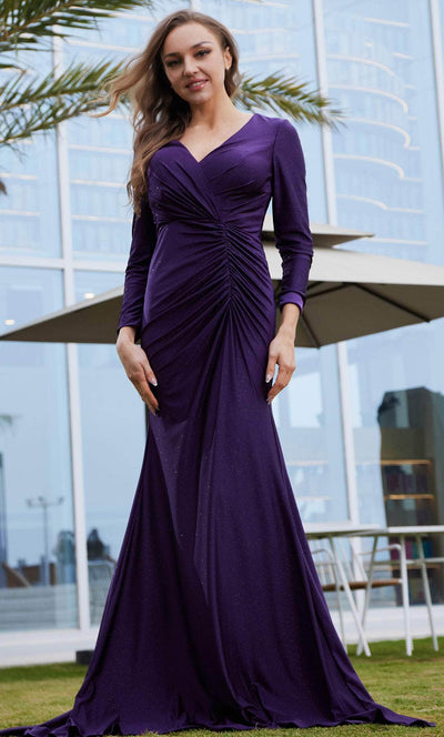 J'Adore Dresses J23007 - Long Sleeve Mermaid Evening Dress Special Occasion Dress 2 / Berry