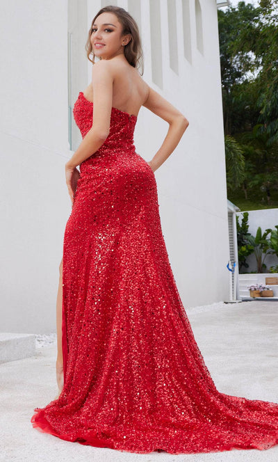 J'Adore Dresses J23020 - Draped Sequin Evening Dress with Slit Special Occasion Dress