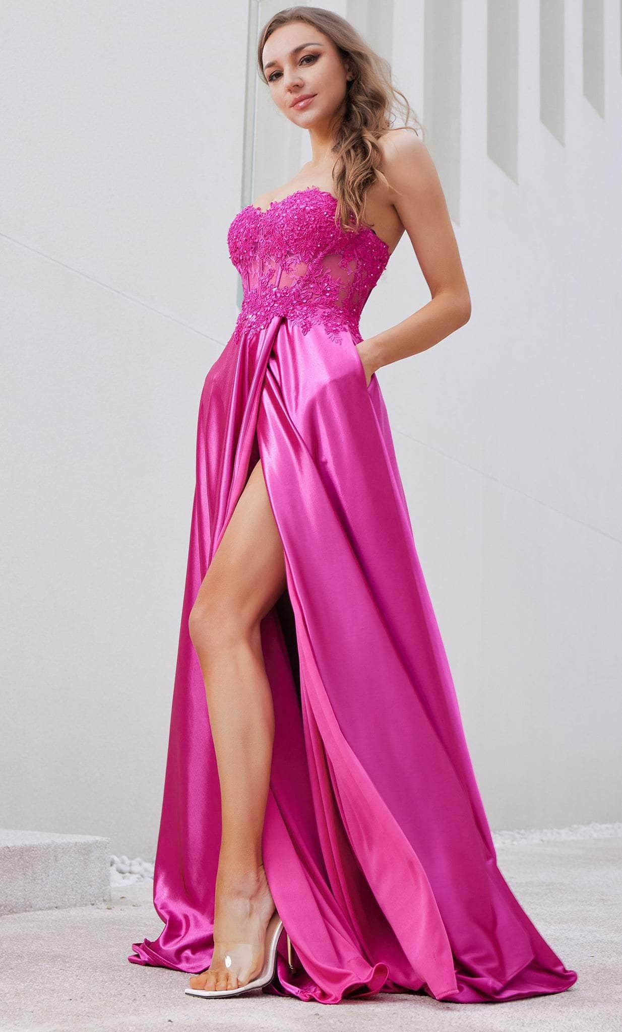 J'Adore Dresses J23025 - Ornate Corset Evening Dress Special Occasion Dress 2 / Hot Pink