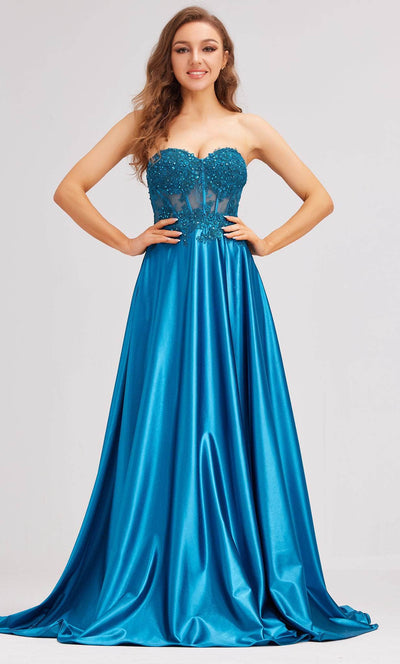 J'Adore Dresses J23025 - Ornate Corset Evening Dress Special Occasion Dress 2 / Teal