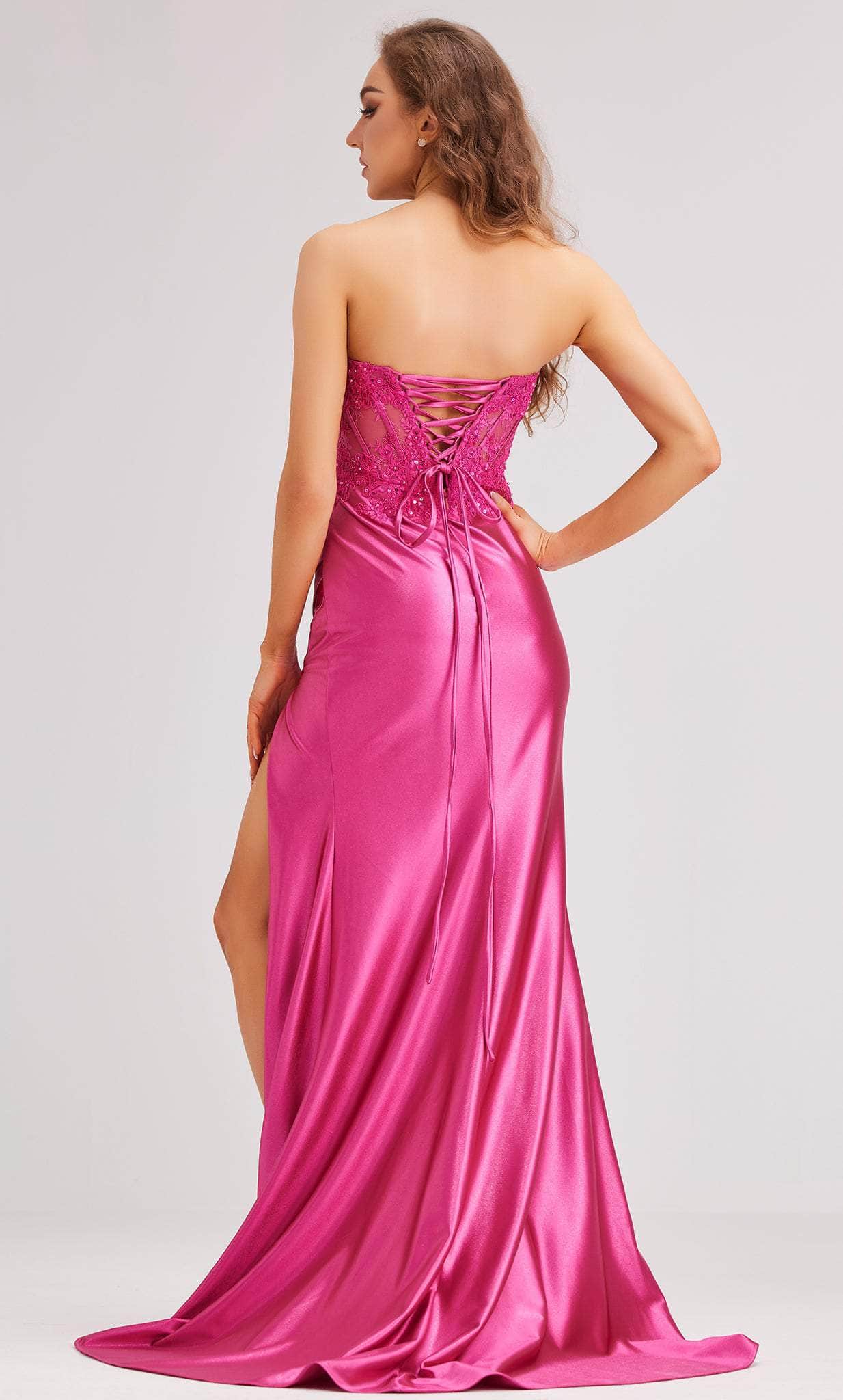 J'Adore Dresses J23026 - Applique Corset Evening Dress with Slit Special Occasion Dress