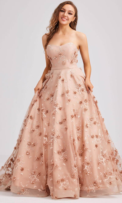 J'Adore Dresses J23033 - Strapless Floral Applique Evening Dress Special Occasion Dress 2 / Misty Rose