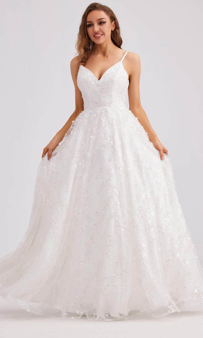 J'Adore Dresses J23035 - Embellished Tulle Ballgown Special Occasion Dress 2 / Ivory