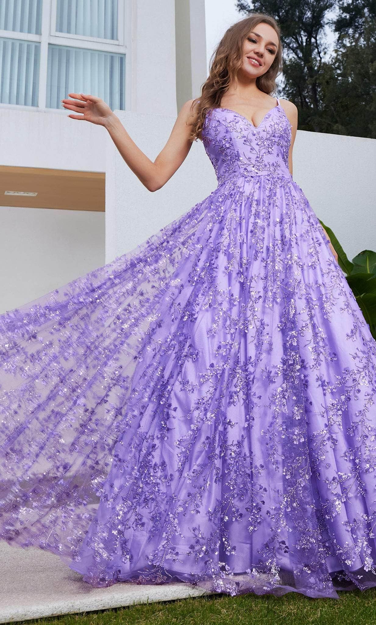 J'Adore Dresses J23035 - Embellished Tulle Ballgown Special Occasion Dress 2 / Purple