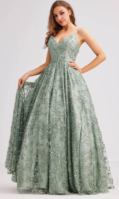 J'Adore Dresses J23035 - Embellished Tulle Ballgown Special Occasion Dress 2 / Sage