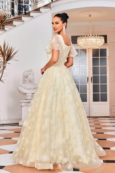 J'Adore Dresses J24008 - Flutter Sleeve Floral Prom Dress Special Occasion Dresses