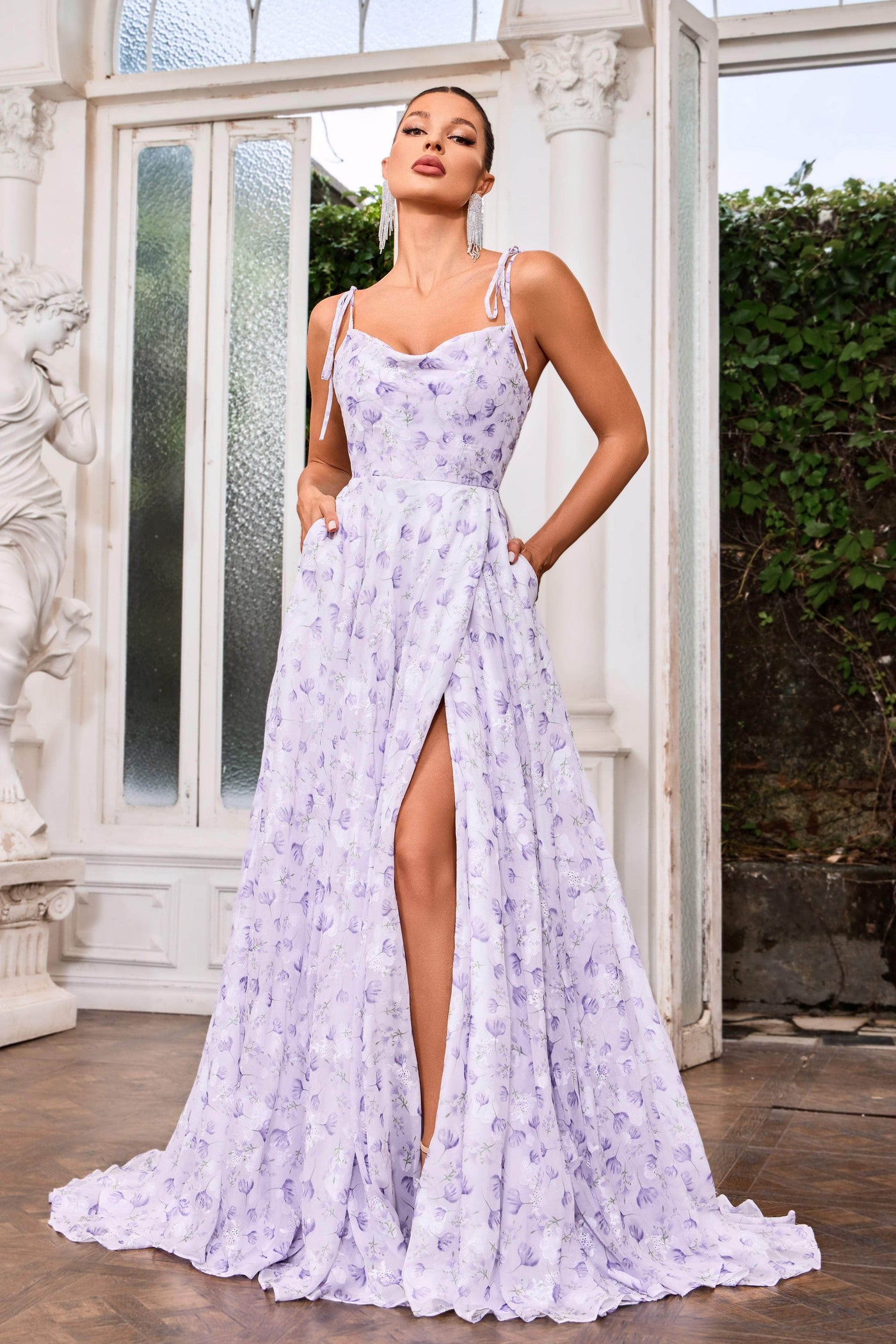 J'Adore Dresses J24017 - Floral High Slit Prom Dress Special Occasion Dresses