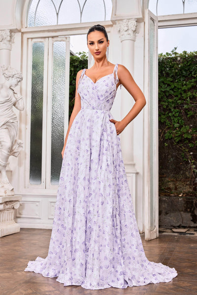 J'Adore Dresses J24018 - Floral A-Line Prom Dress with Slit Special Occasion Dresses