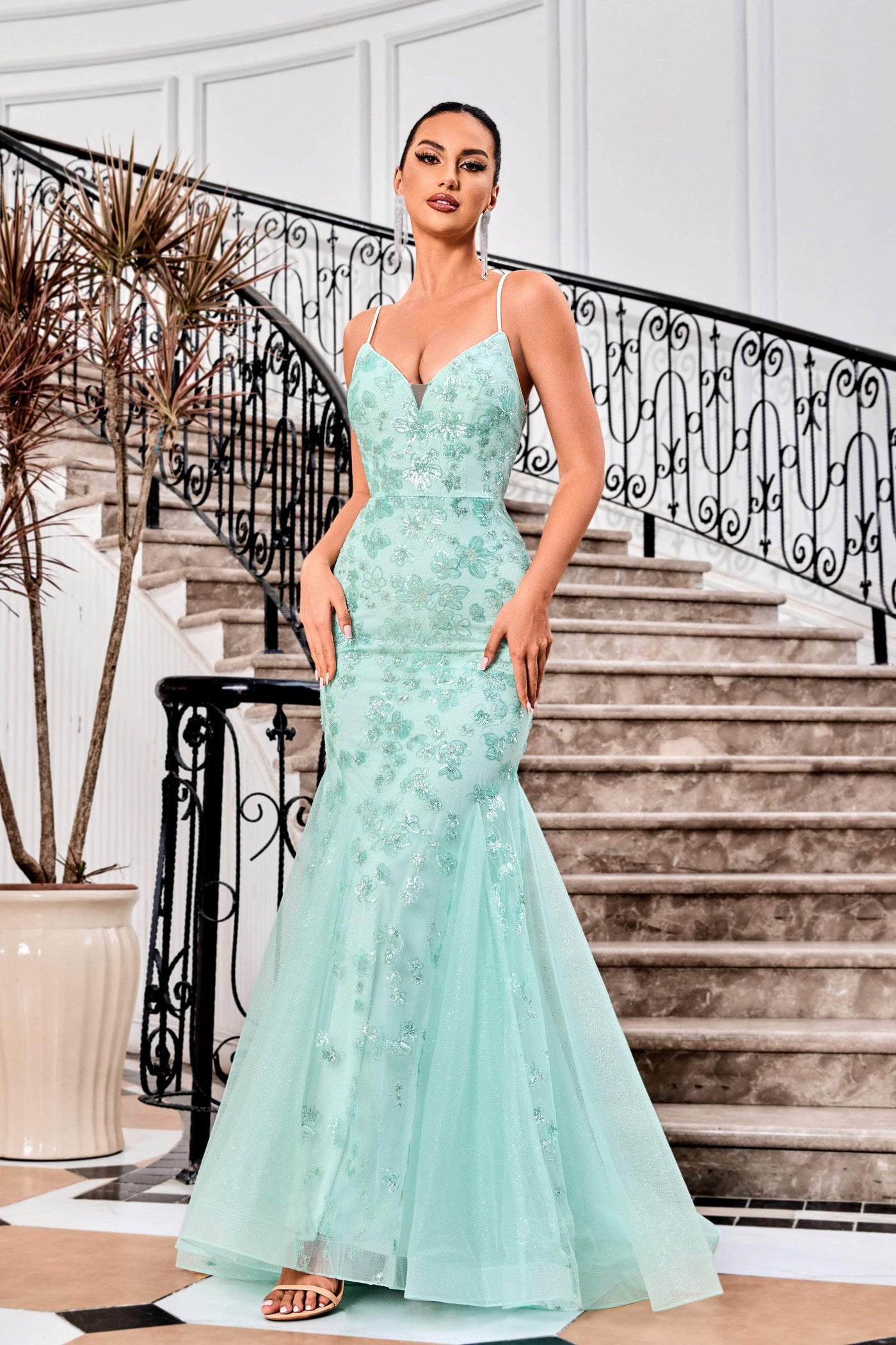 J'Adore Dresses J24031 - Glitter V-Neck Prom Dress Special Occasion Dresses