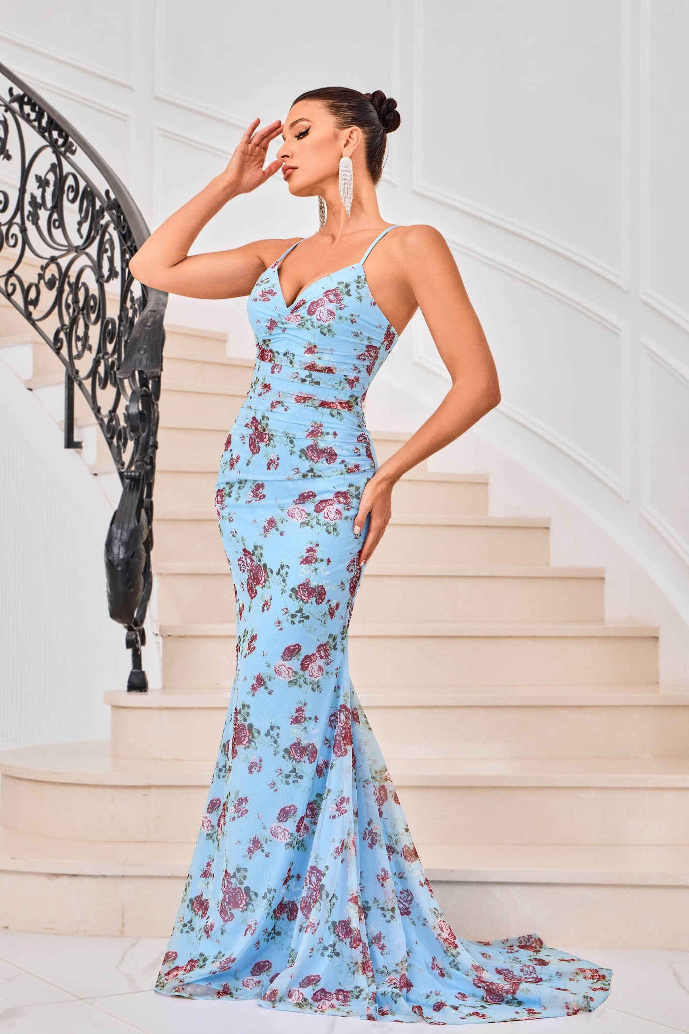J'Adore Dresses J24039 - Ruched Floral Evening Gown Special Occasion Dresses
