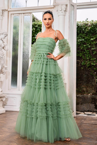 J'Adore Dresses J24043 - Tie Straps Ruffled Ballgown Special Occasion Dresses